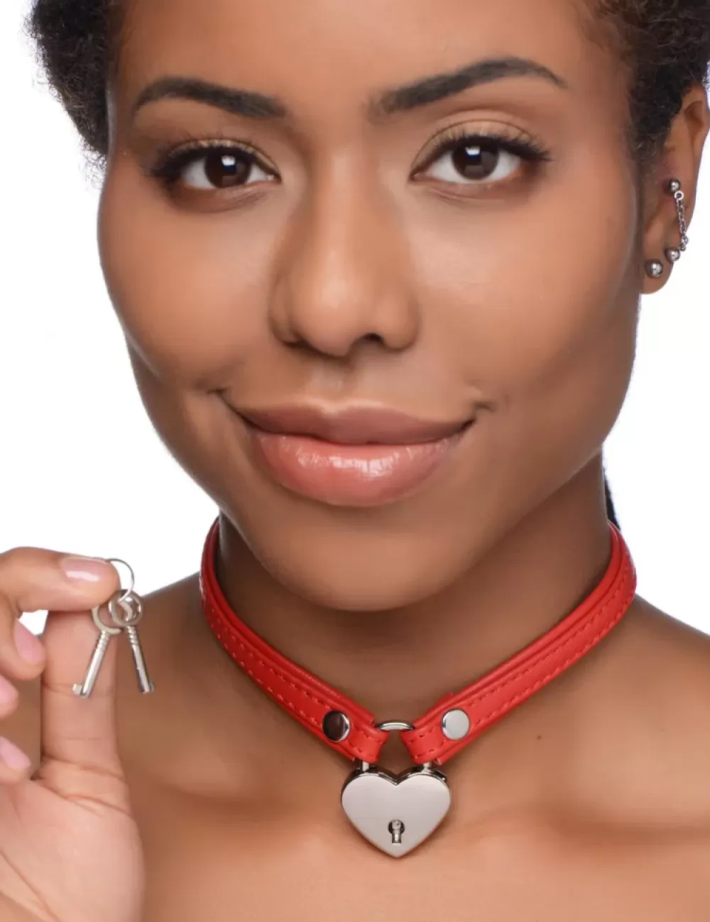 Sale Healthy & Active Heart Lock Leather Choker with Lock and Key