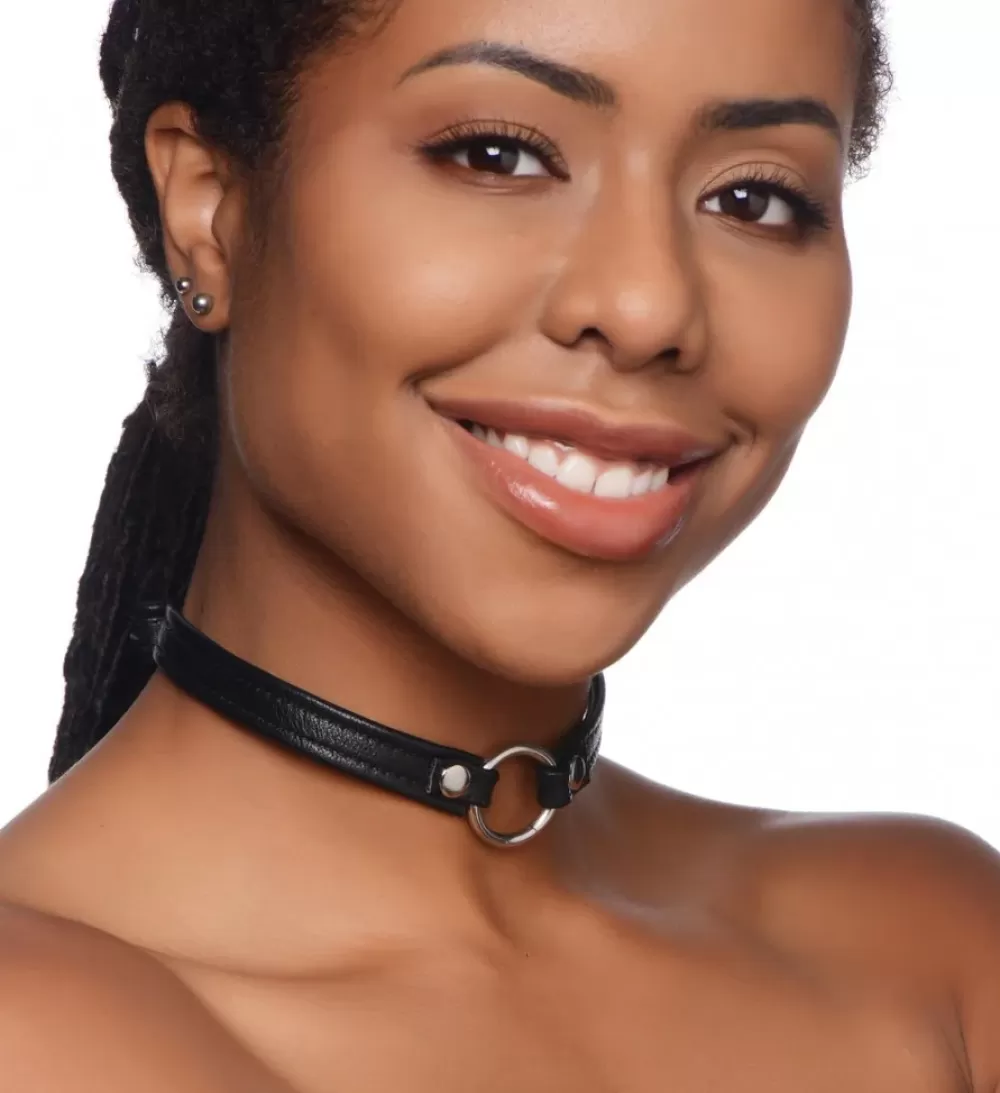 Discount Healthy & Active Sex Pet Leather Choker with Silver Ring